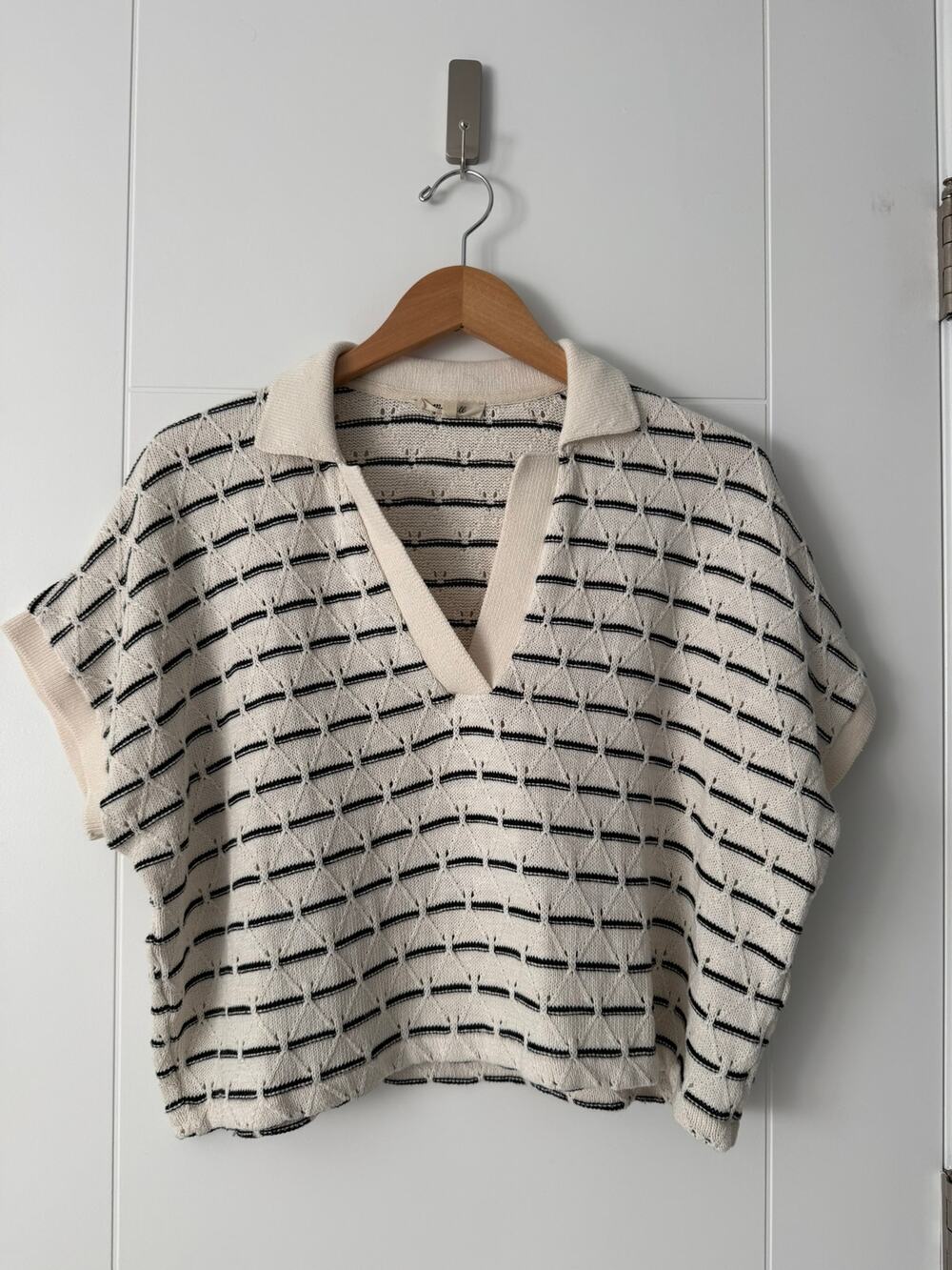 Madewell Striped Open-Knit Johnny Collar Polo Sweater Size M